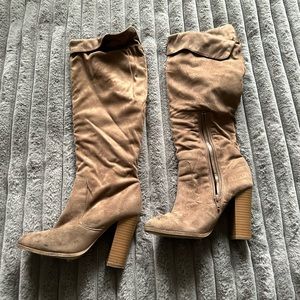 Suede Light Brown Heeled Boots (6.5)
